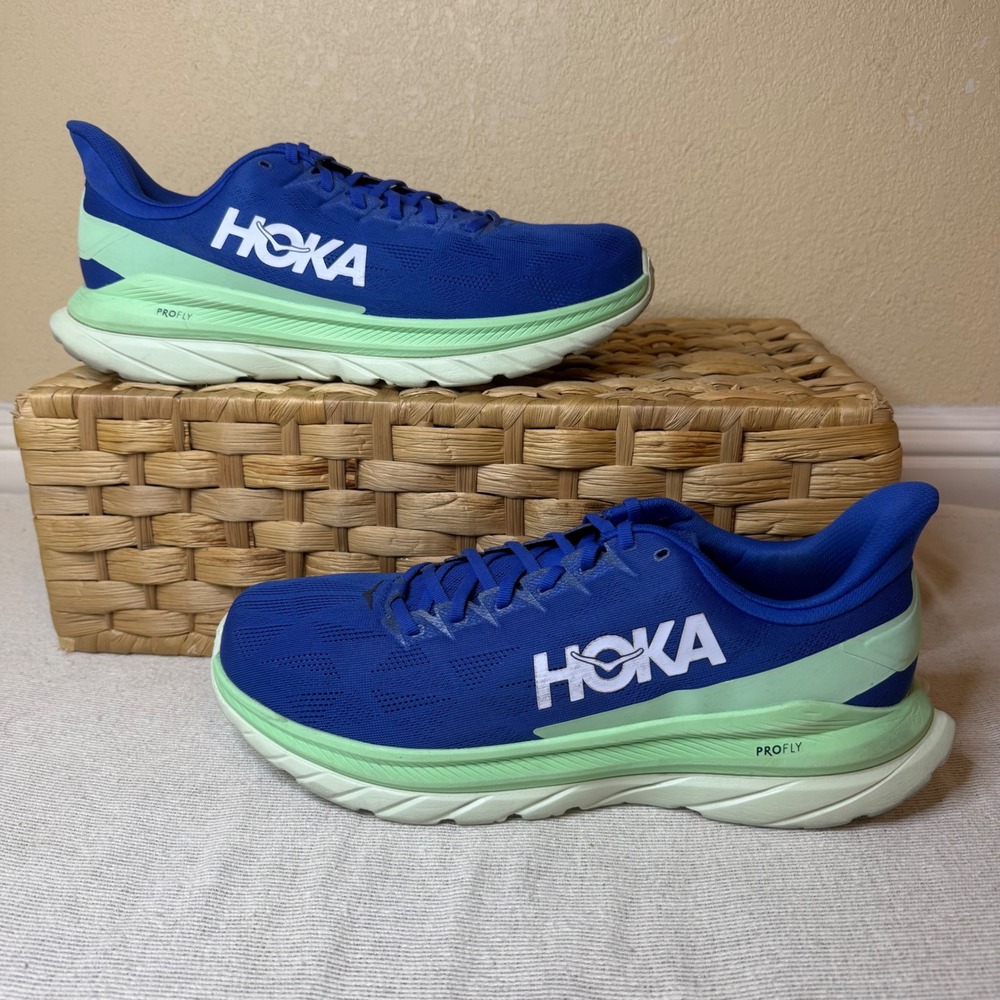 Hoka Mach 5 Running Shoes Men 13D Blue Green Mesh Low Top Sneakers